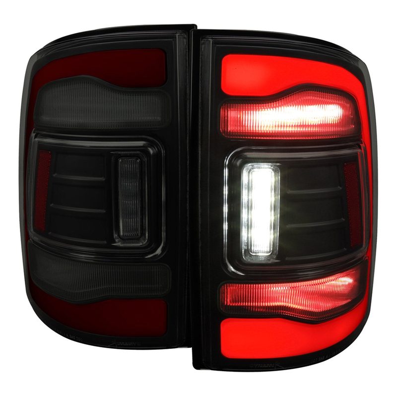 2009-2018 Dodge RAM 1500 2500 3500 Red LED Bar Tail Lights Matt Black/Smoke