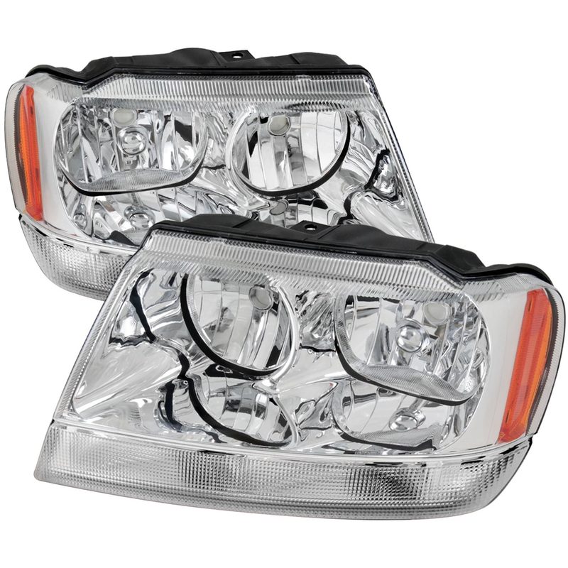 1999-2004 Jeep Grand Cherokee Factory Crystal Headlights Amber Reflectors