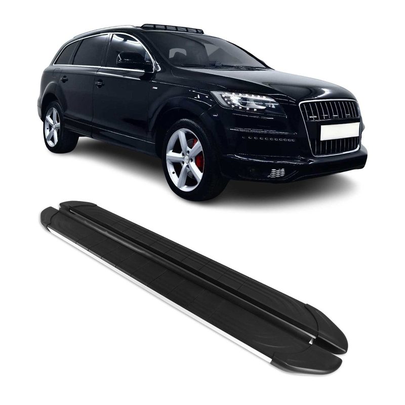2007-2015 Audi Q7 Running Boards Side Steps Silver & Black