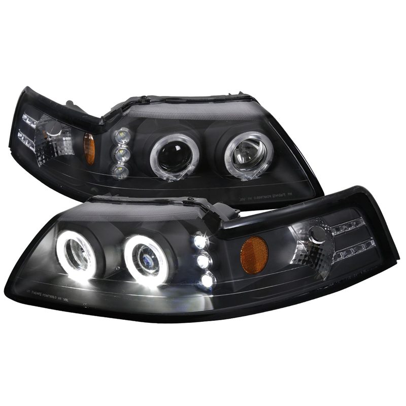 1999-2004 Ford Mustang Dual Halo V2 Projector Headlights Matte Black/Clear