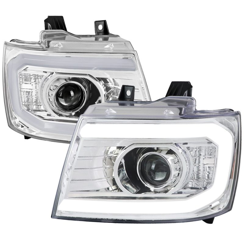 2007-2013 Chevy Avalanche/ 07-2014 Tahoe Suburban LED C-Bar Headlights Chrome