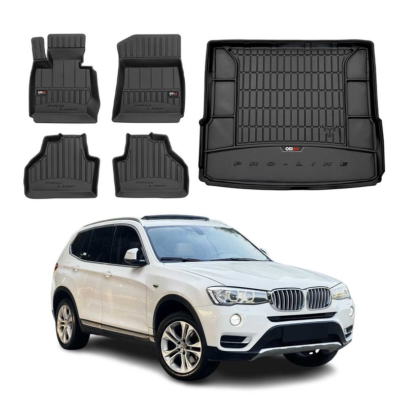 2011-2017 BMW X3 F25 Premium Floor Mats & Cargo Liner Full Set All Weather Heavy Duty Black