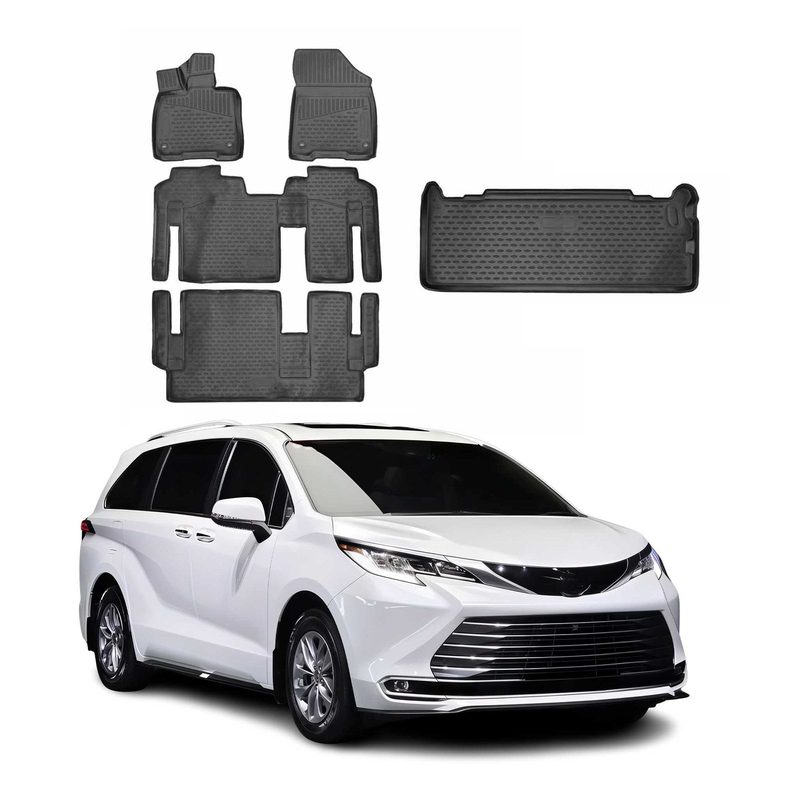 2021-2026 Toyota Sienna 8 Seats Floor Mats & Cargo Liner Full Set Black