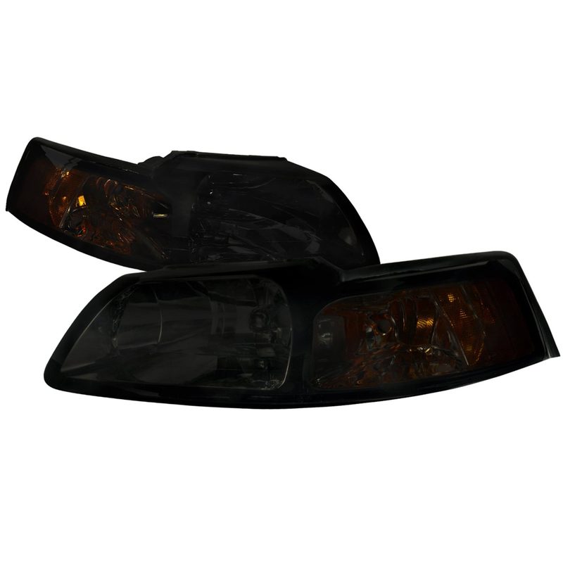 1999-2004 Ford Mustang Factory Headlights w/Amber Reflectors Chrome/Smoke