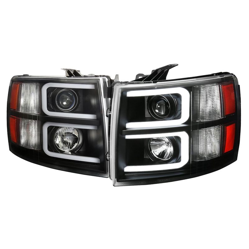 2007-2013 Chevy Silverado 1500 2500HD 3500HD Dual LED C-Bar Headlights Black