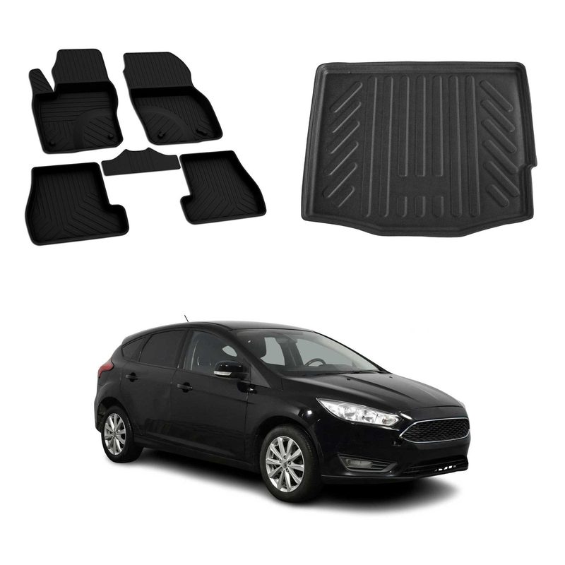 OMAC Floor Mats & Cargo Liners for Ford Focus Hatchback 2012-2018 Rubber Black