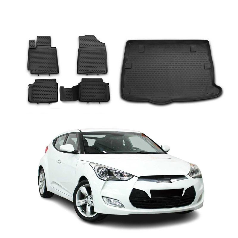 2012-2017 Hyundai Veloster Floor Mats & Cargo Liner Full Set All Weather Black