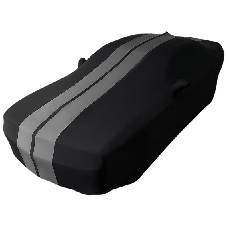 2008-2023 Dodge Challenger Ultraguard Stretch Satin Indoor Car Cover : Sport Series - Black with Gray Stripes