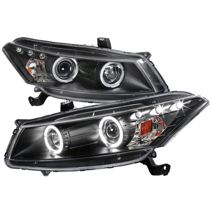 2008-2012 Honda Accord Coupe Dual Halo Projector Headlights Matte Black/Clear