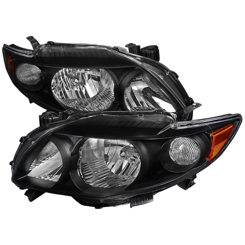 2009-2010 Toyota Corolla Factory Crystal Headlights Amber Reflector Matt Black