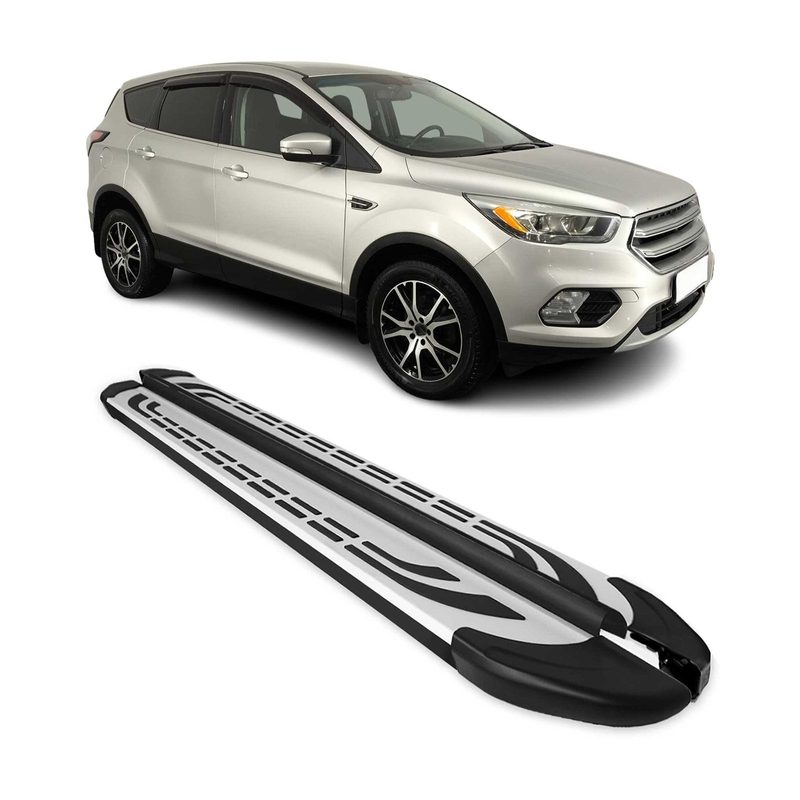 2013-2019 Ford Escape Running Boards Side Steps Silver & Black