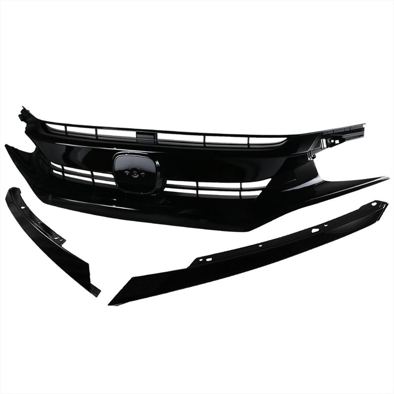 2016-2018 Honda Civic Factory Style Glossy Black ABS Mesh Grille w/ Eyebrows