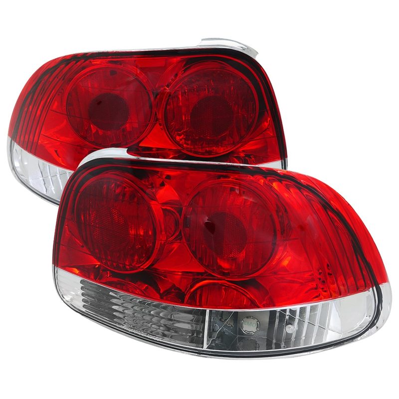 1993-1997 Honda Del Sol Tail Lights Chrome Housing/Red Clear Lens