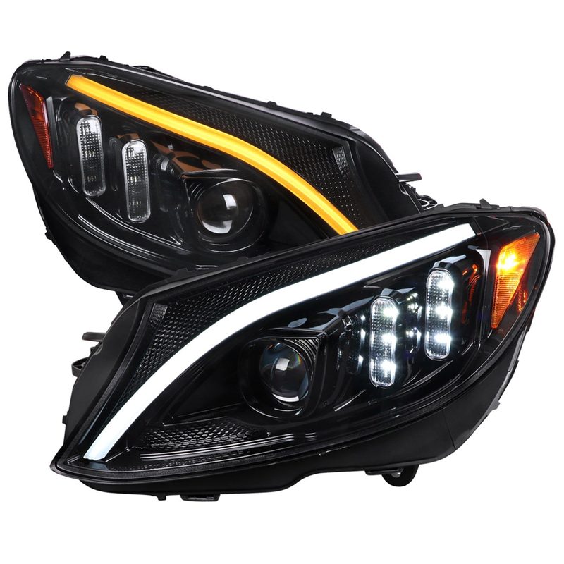 2015-2018 Mercedes-Benz C-Class W205 Signal Projector Headlights Jet Black