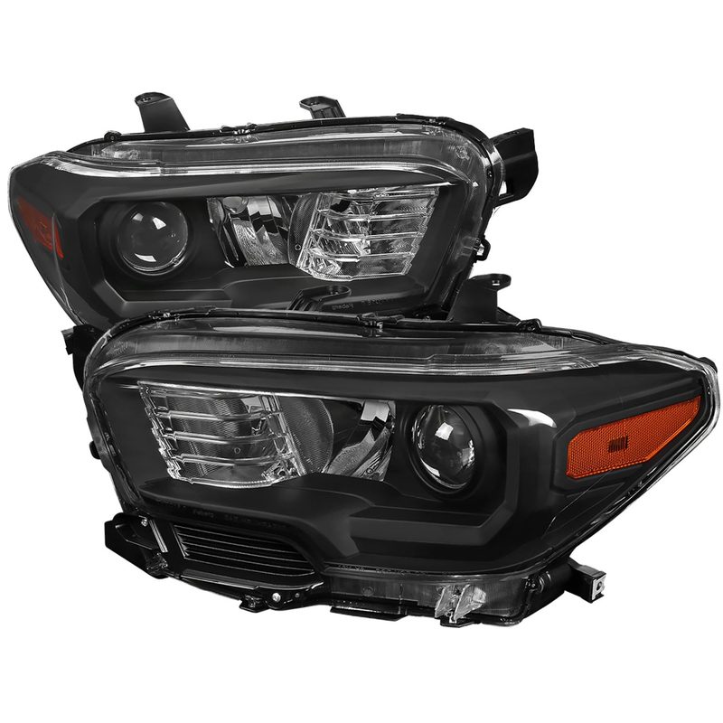 2016-2023 Toyota Tacoma Projector Headlights Amber Reflectors Matt Black/Clear