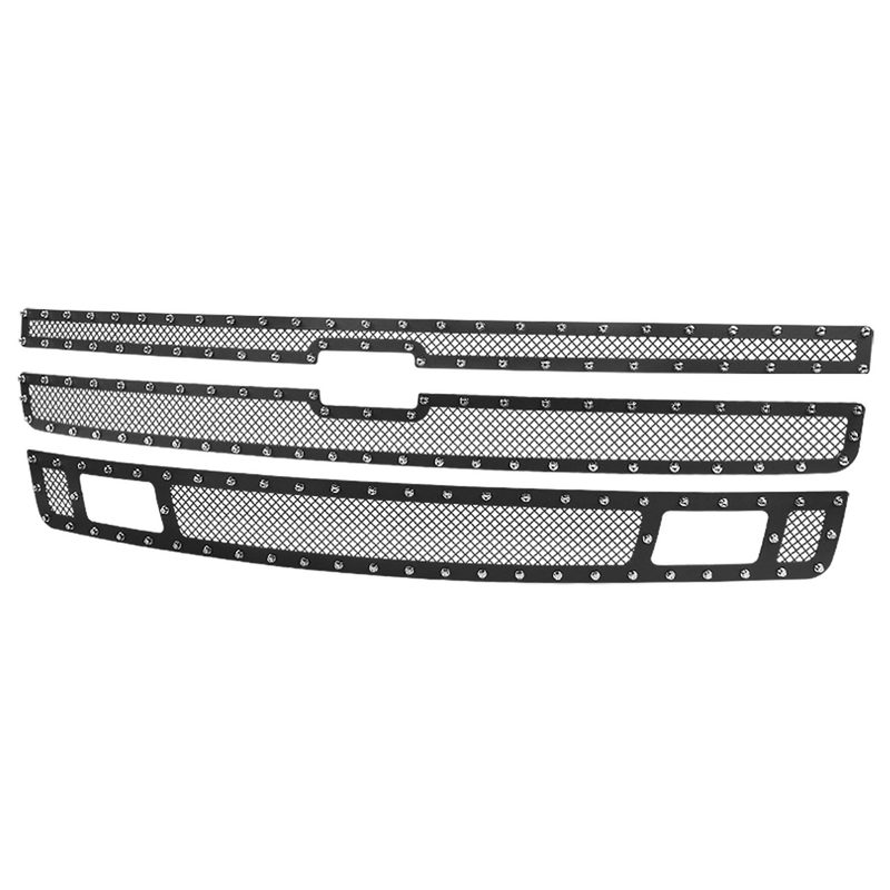 2007-2013 Chevy Silverado 1500/1500HD Rivet Black Steel 3PC Mesh Grille insert