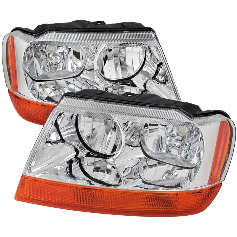1999-2004 Jeep Grand Cherokee Factory Style Headlights Chrome/Clear Lens