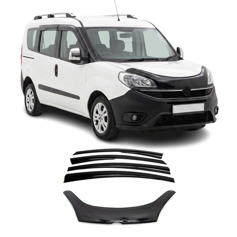 2019-2022 RAM ProMaster City Bug Shield Hood Deflector & Window Visor Vent Kit 5Pcs Smoke