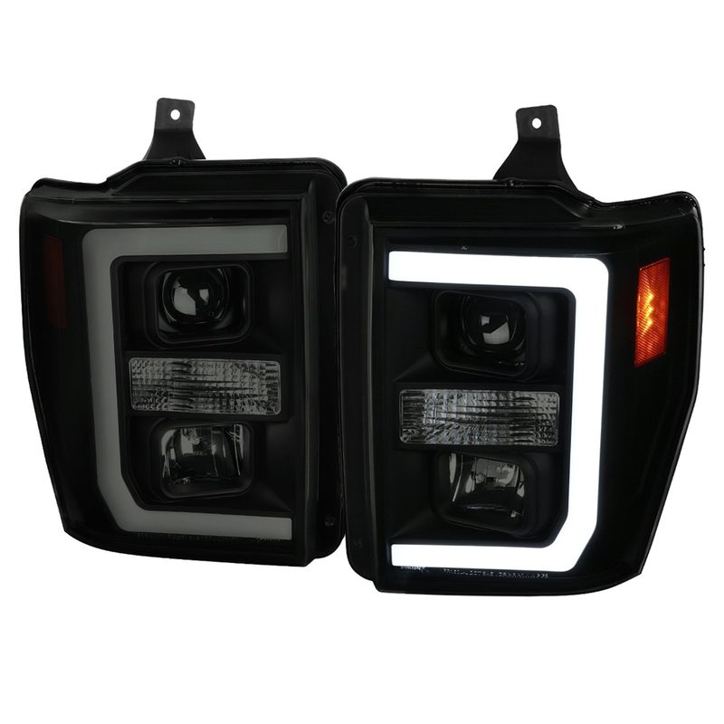2008-2010 Ford F-250 F-350 F-450 LED C-Bar Projector Headlight Black/Smoke