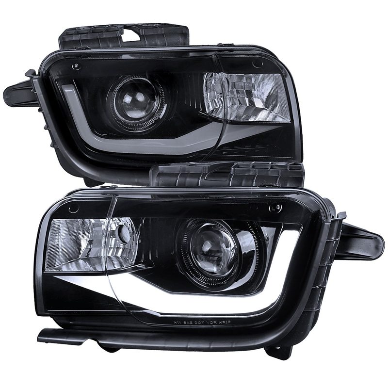 2010-2013 Chevy Camaro LED Bar Projector Headlights Glossy Black/Smoke Lens