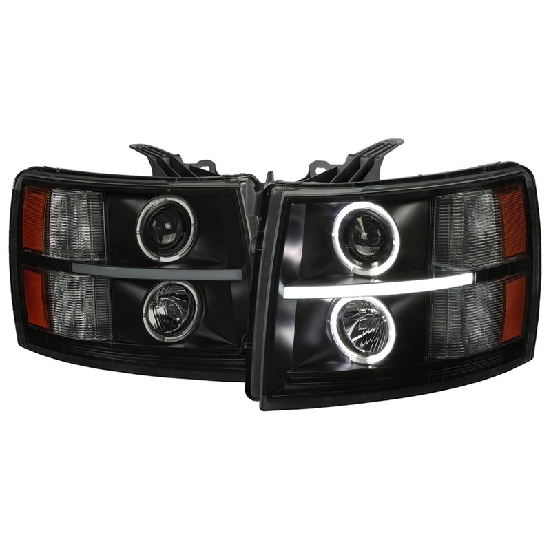 2007-2013 Chevy Silverado 1500 2500 3500 LED Dual Halo Headlights Black