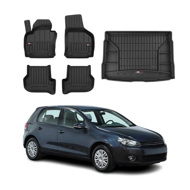 2010-2014 VW Golf Mk6 Premium Floor Mats & Cargo Liner Full Set All Weather Heavy Duty Black