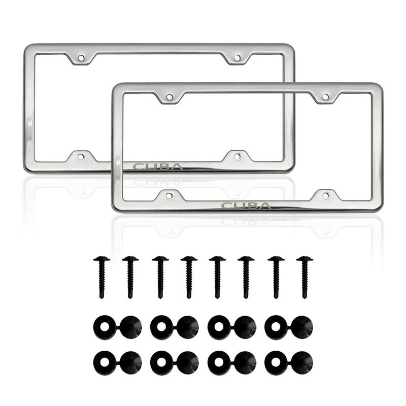CUBA Print License Plate Frame Tag Holder Chrome S. Steel Set 2 Pcs.