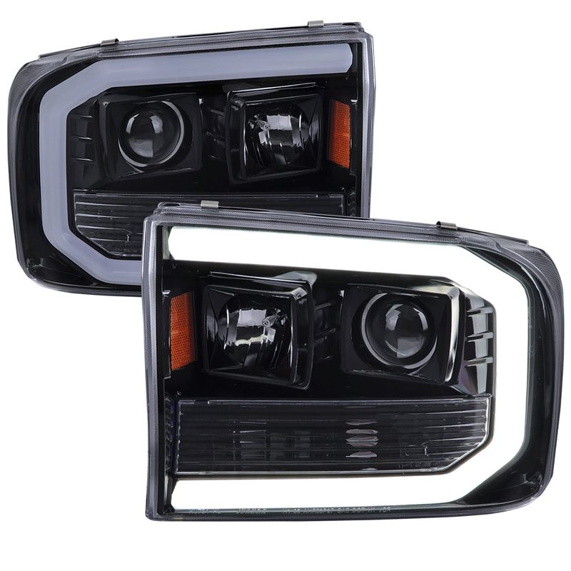 1999-2004 Ford F-250/350/450/550 / Excursion LED Bar Headlights Black/ Smoke