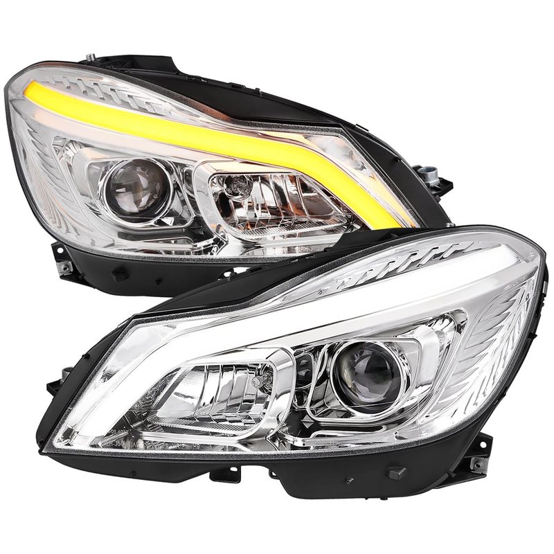 2012-2014 Mercedes-Benz W204 C-Class LED Bar Projector Headlights Chrome