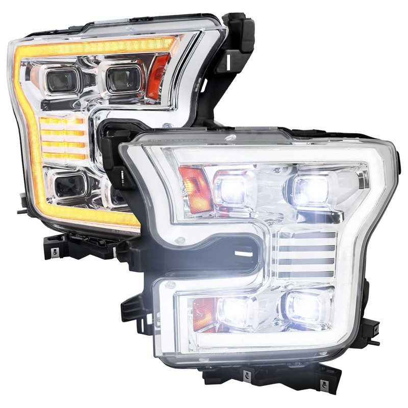 For Ford F-150 2015-2017 LED Projector Headlights Switchback Sequential Turn Signal DRL Chrome