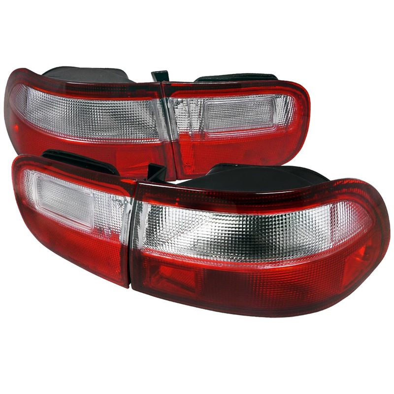 1992-1995 Honda Civic Tail Lights Chrome Housing/Red Clear Lens