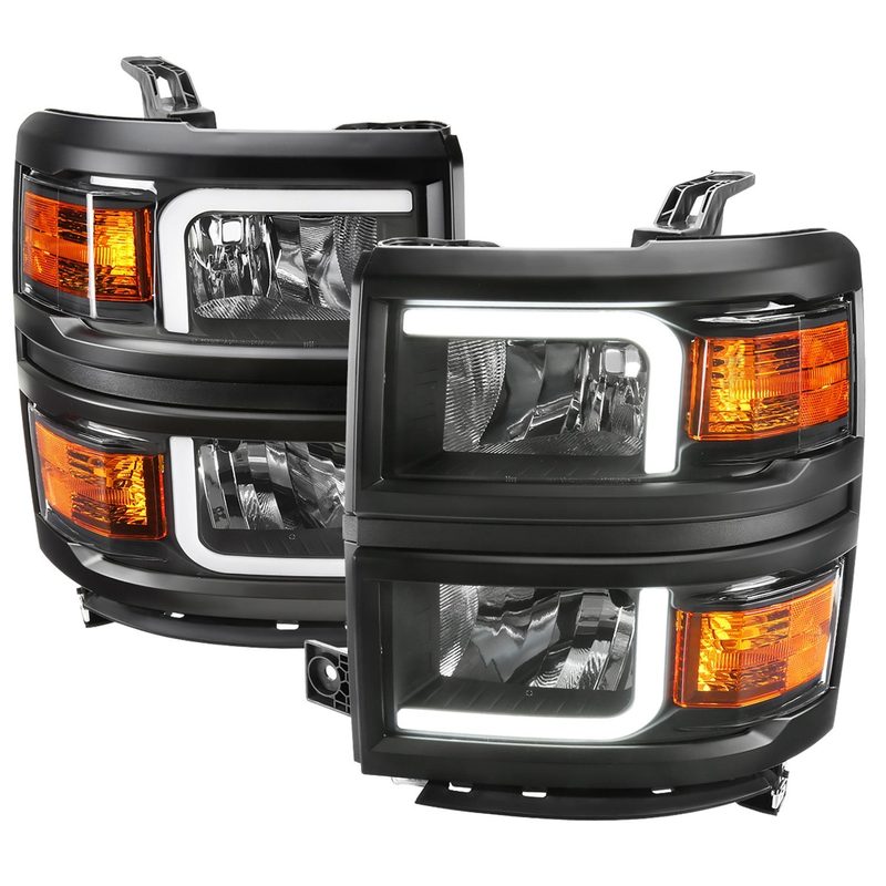 2014-2015 Chevy Silverado 1500 LED Bar Factory Headlights - Black Matt Black
