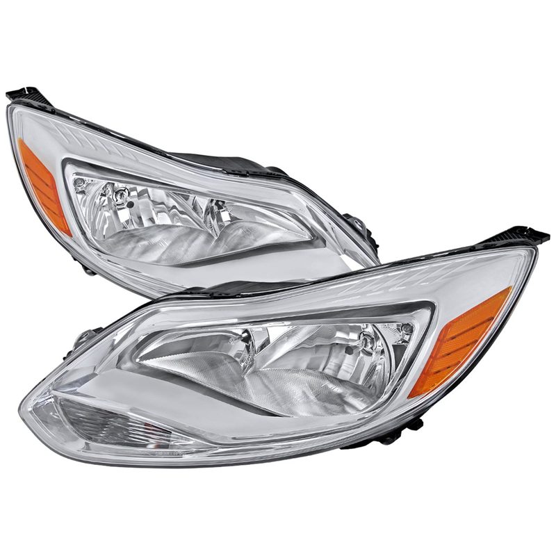 2012-2014 Ford Focus Factory Style Headlights w/ Amber Reflectors Chrome/Clear
