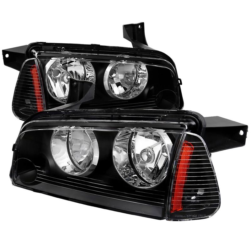 2006-2010 Dodge Charger Factory Headlights w/Corner Lights Matt Black/Clear