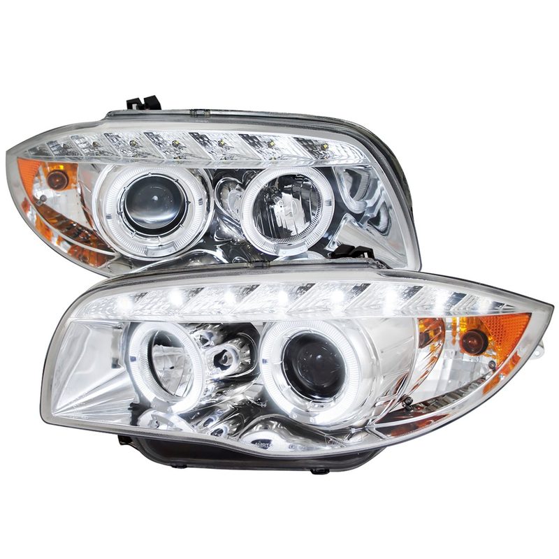 2004-2013 BMW E81 E82 E87 E88 Dual Halo Projector Headlights LED Light Chrome