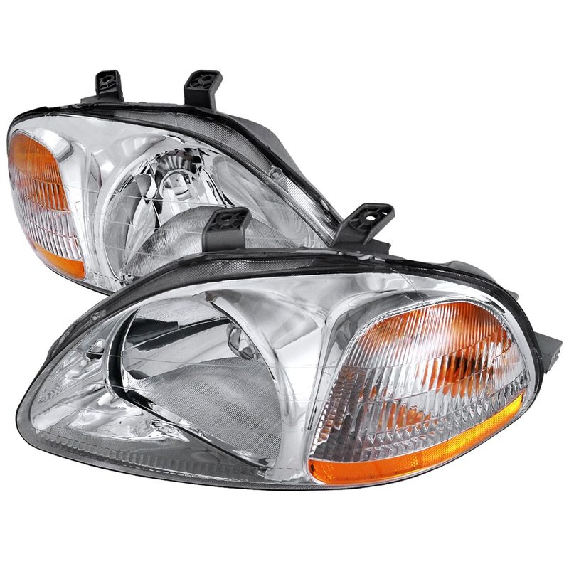 1996-1998 Honda Civic Crystal Headlights Chrome Housing/Clear Lens