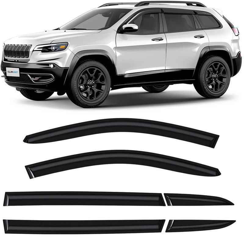 Clim Art Wind Deflectors for Jeep Cherokee 2014-2023 Tape-On Dark Smoke 6Pcs