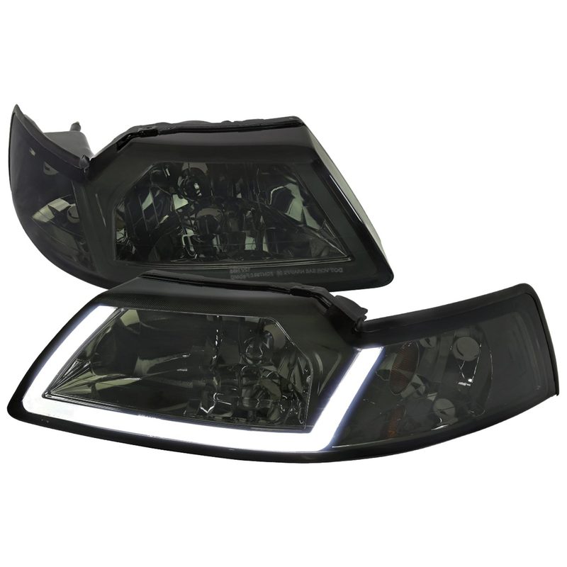 1999-2004 Ford Mustang LED Bar Factory Headlights Amber Reflector Chrome/Smoke