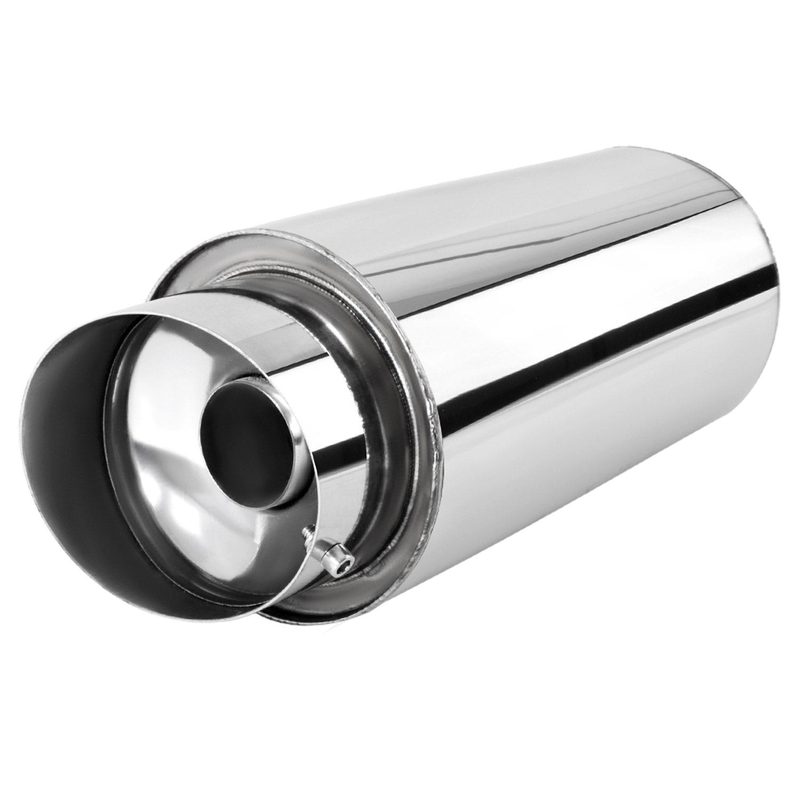 Universal 2.5" Inlet/4" Outlet S.Steel Spiral Flow Exhaust Muffler w/Slanted Tip