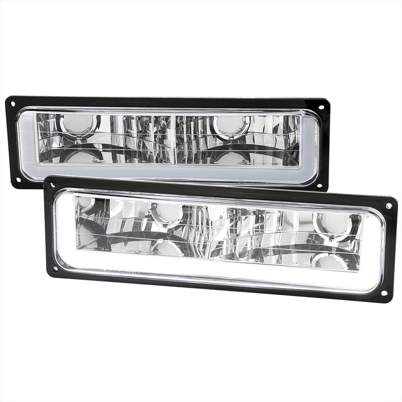 1988-1998 Chevy C10 GMC C/K LED Strip Bumper Corner Signal Lights Chrome/Clear