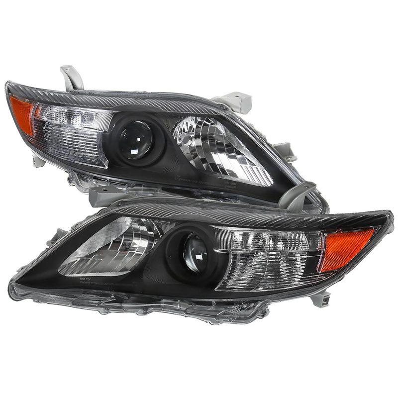 2010-2011 Toyota Camry Projector Headlights Amber Reflectors Matt Black/Clear