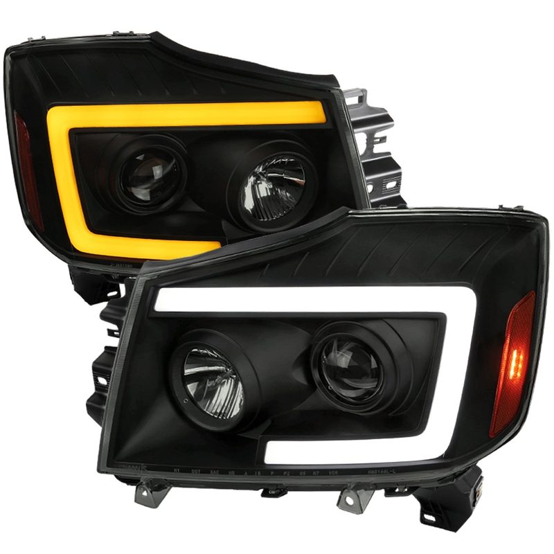 2004-2015 Nissan Titan/ 04-2007 Armada LED C-Bar Headlights Signal Black