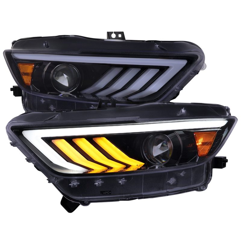 2015-2017 Ford Mustang HID-Type LED Turn Signal Projector Headlights Smoke