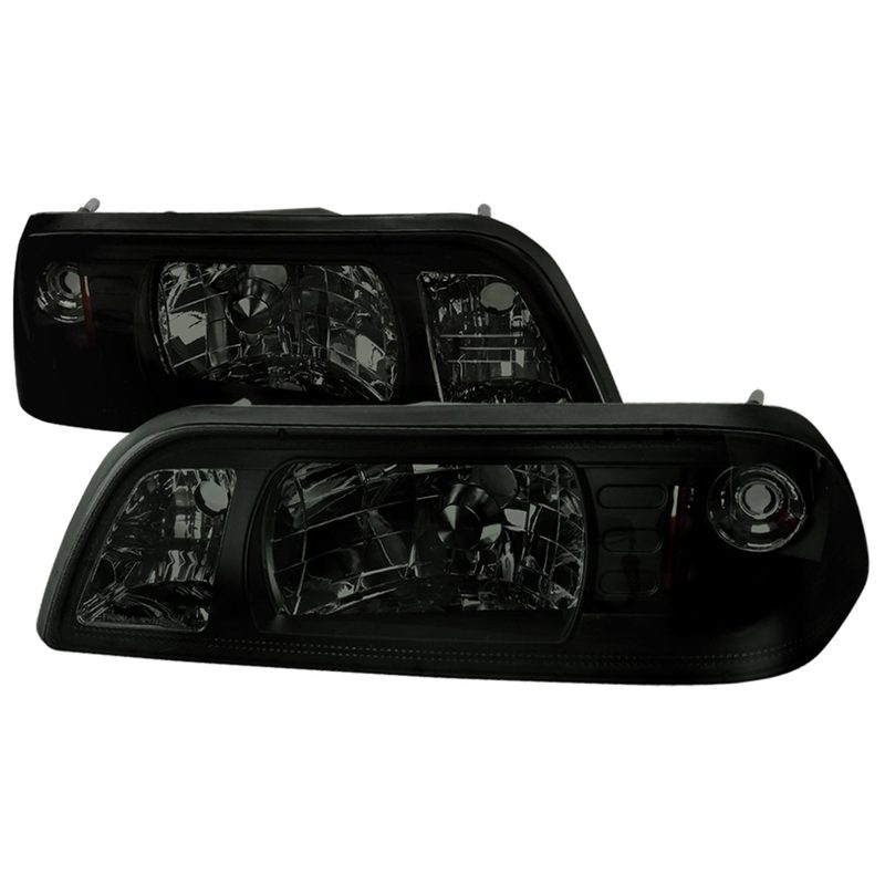 1987-1993 Ford Mustang Crystal Headlights Chrome Housing/Smoke Lens