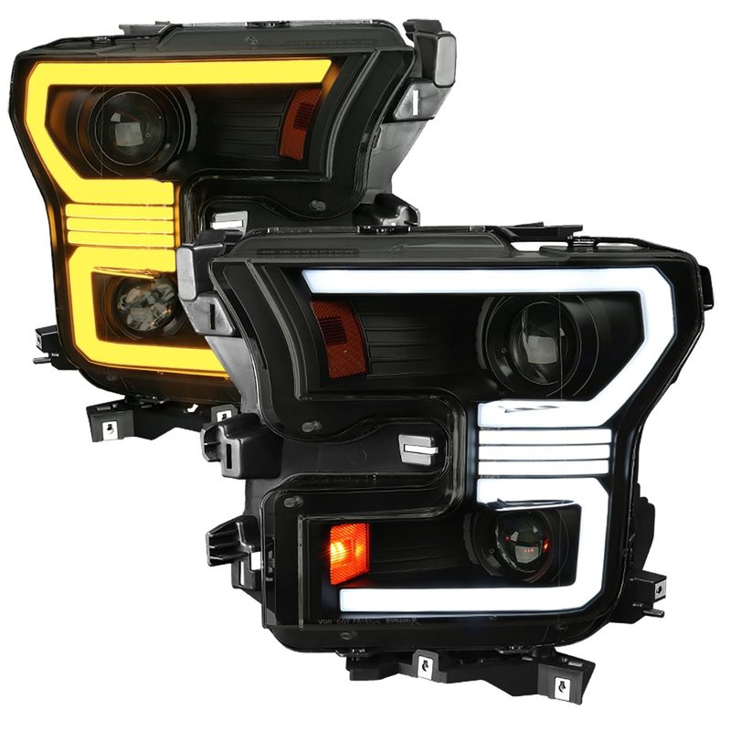 2015-2017 Ford F-150 LED Bar Projector Headlights Turn Signals Black / Smoked