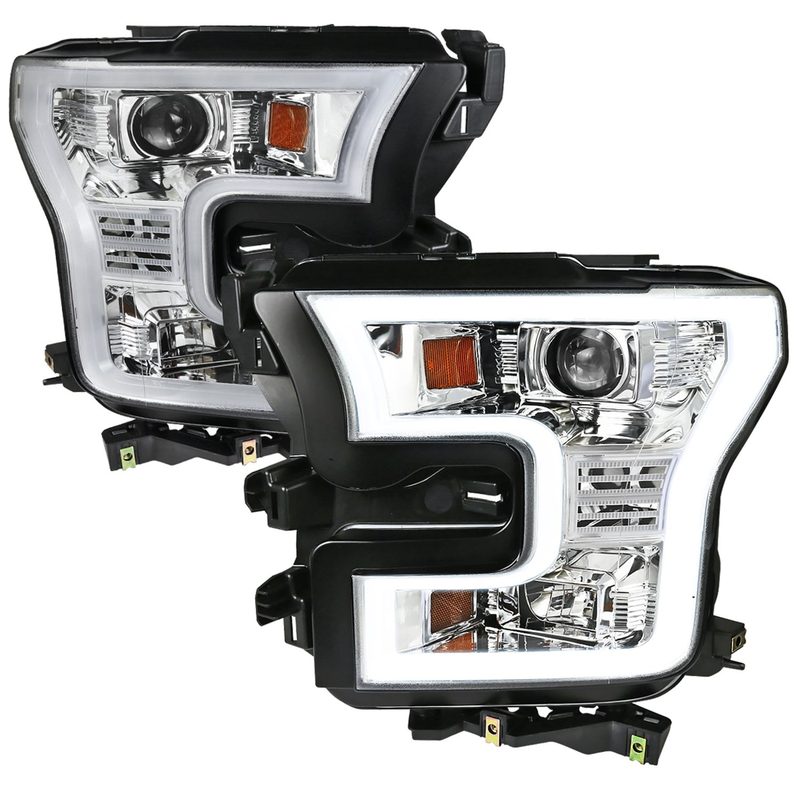 2015-2017 Ford F-150 LED Bar Projector Headlights Chrome Housing/Clear Lens