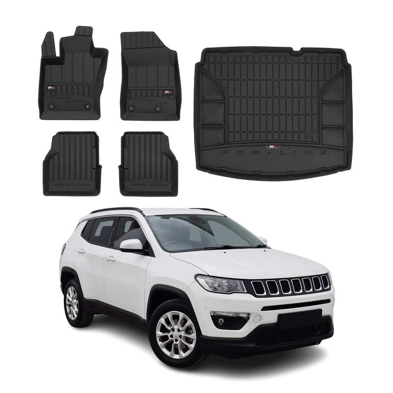 2017-2026 Jeep Compass Premium Floor Mats & Cargo Liner Full Set All Weather Heavy Duty Black