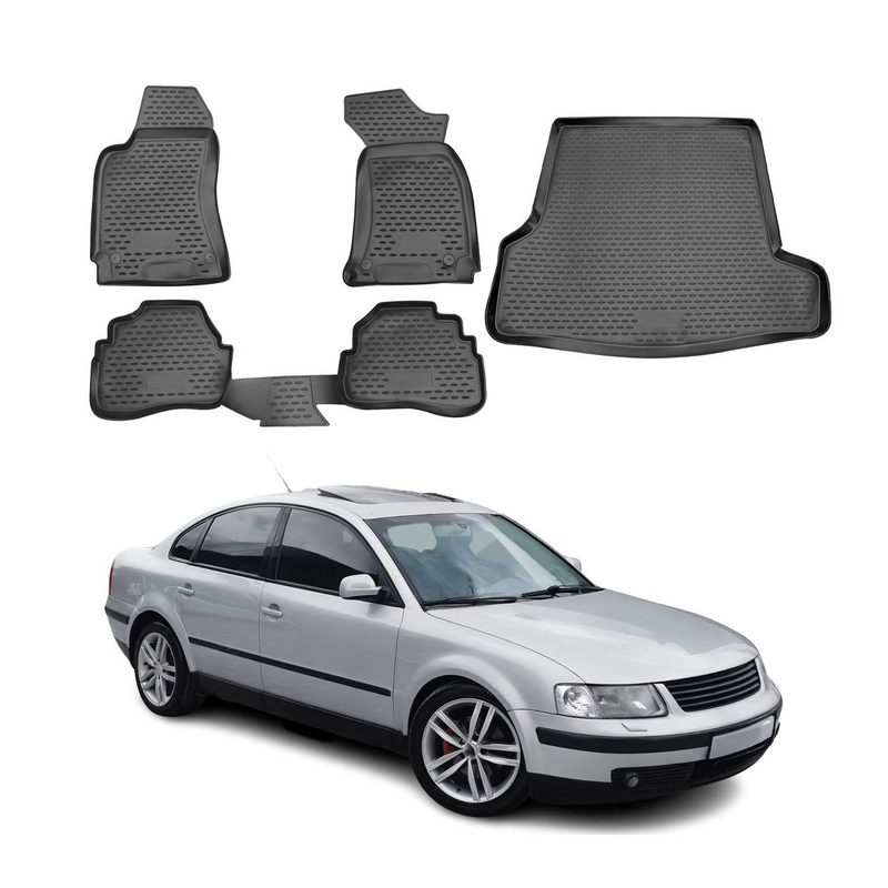 1998-2005 VW Passat B5 B5.5 Sedan Custom Floor Mats & Cargo Liners Black 5x