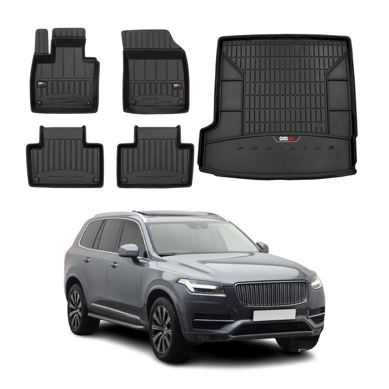 2016-2026 Volvo XC90 Premium Floor Mats & Cargo Liner Full Set All Weather Heavy Duty Black