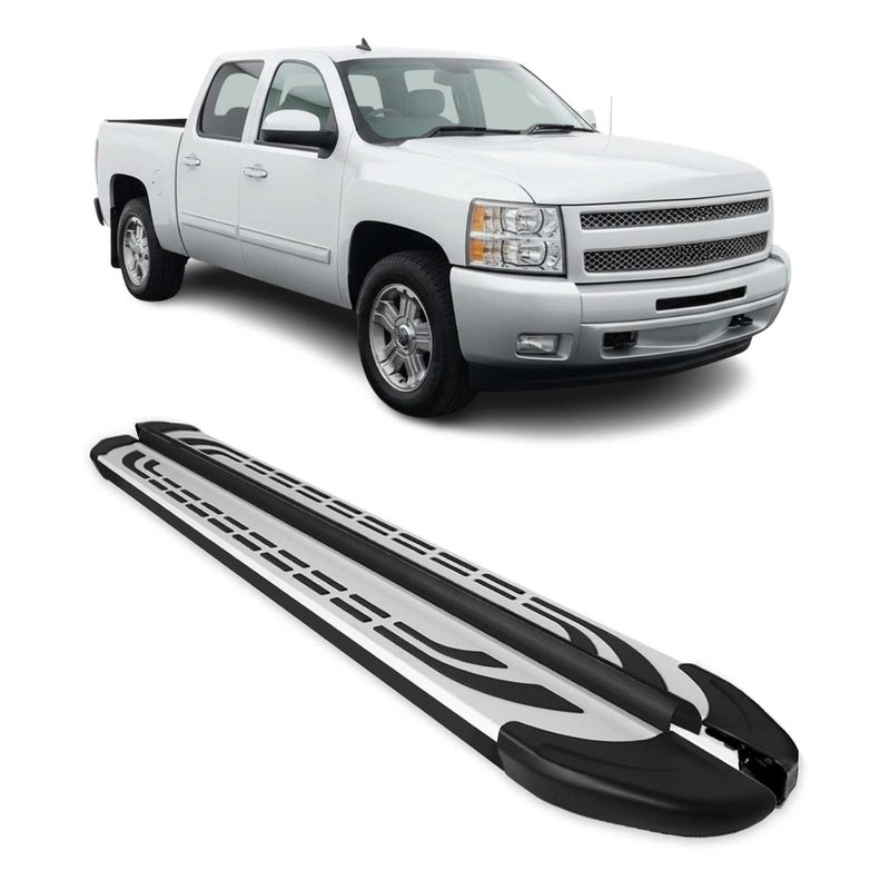2007-2019 Chevy Silverado / GMC Sierra 1500 2500HD 3500HD CrewCab Running Boards Side Step Nerf Bars Alu Black Silver